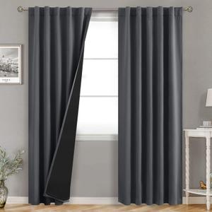 BGment 100% Room Darkening Thermal Insulated Blackout Curtains 84 Inches Long for Bedroom, Rod Pocket and Back Tab Double Layer Noise Cancelling Curtain with Liner (42 x 84 Inch, 2 Panels, Dark Grey)