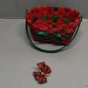 Thyle Christmas Gift Basket Empty Wrapping Set, Red Small Xmas Bamboo Woven Handle Basket with Transparent Gift Bag and Plaid Bow with Bell for Christmas Gifts Holiday Party Decor, 7"x 5" x 4"