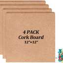 Cork Board Tiles 12"x12" - 1/2" Thick Bulletin Board Mini Wall with 50 Push Pins,Strong Self Adhesive Backing - 3 Pack
