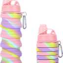 Collapsible Water Bottles Travel Water Bottle Sports Portable Sport Water Bottle Reusable Water Bottles Comes With Mountaineering Buckle 500ml Silicone Water-Proof Camping Water Bottle