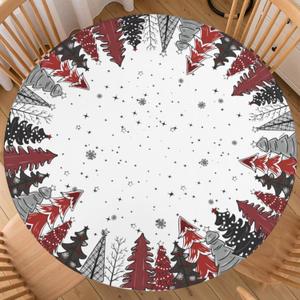 Christmas Tree Round Fitted Tablecloth Best for 40"-44" Xmas Black White Table Cloth Elastic Edge Round Water-Resistant Washable Snowflakes Table Cover for Party Picnic Camping Outdoor Indoor Decor