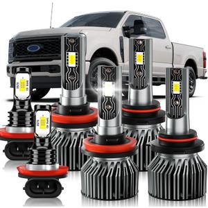 Compatible For 2023-2025 Ford F250 F350 F450 F550 XL XLT Super Duty High/Low Beam Fog Light Bulbs Kit, 600% Brightness 6500K White, Plug-N-Play, Pack of 6