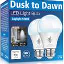 Gonhom 2 Pack Dusk to Dawn Light Bulbs Outdoor, 5000K-Daylight, 720LM, 9W(60W Equivalent) A19 E26 Automatic On/Off LED Light Bulbs, Dusk to Dawn LED Outdoor Lighting for Porch Garage Patio