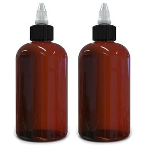 BRIGHTFROM Twist Top Applicator Bottles, 8 OZ Amber, Squeeze Empty Round Plastic Bottles, BPA-Free, PET, Refillable, Open/Close Nozzle (Black) - Multi Purpose (Pack of 2)