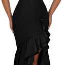 LAGSHIAN Women's Cocktail Ruffle Mermaid Maxi Dress Halter High Low Hem Wedding Guest Long Dress (Black)