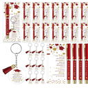 Motiskyy 50 Set Graduation Gifts Party Favor, Class of 2026 Graduation Gifts Bulk Include Ballpoint Pens Positive Cards Acrylic Keychains with Tassel for Middle Senior School Party Supplies (Red)