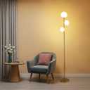 Fiqevs 3 Globe Floor Lamp Mid Century Modern, Gold Standing Lamp with Frosted Glass Shade & LED Bulbs, Tall Pole Light with Foot Switch for Living Room Bedroom Office - Antique Brass