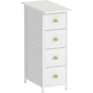 GiftGo Narrow Dresser Cabinet Vertical Slim Dresser Chest of Drawers Skinny Storage Tower for Small Spaces Gaps Closet Bedroom Bathroom Small Fabric Drawer Unit (White, 4 Drawers) (19.7"D x 9.8"W x 28.3"H (4 Drawers))