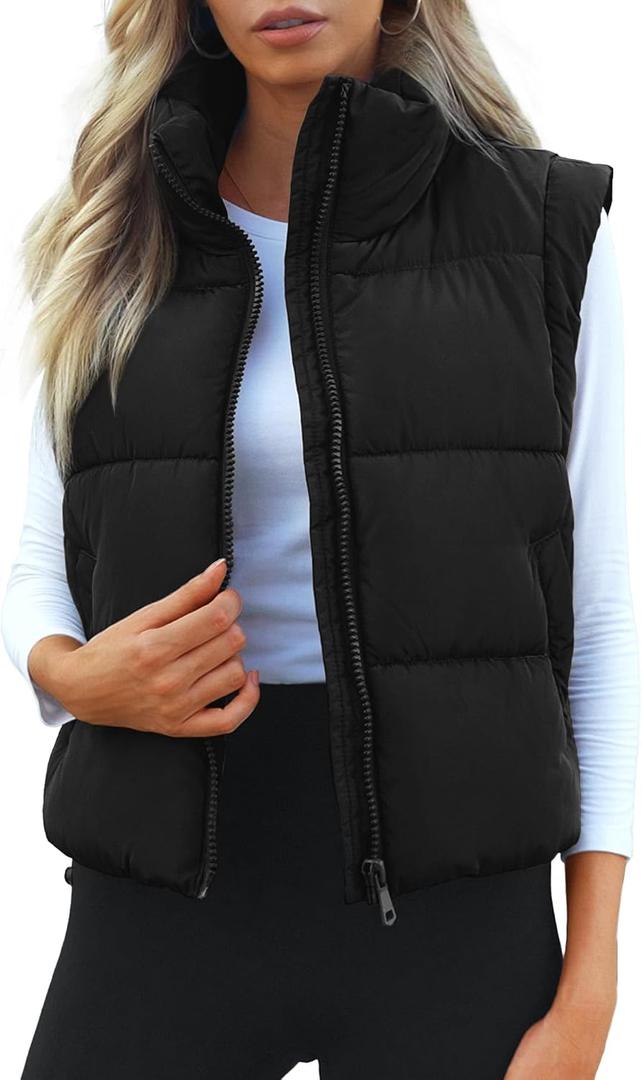 Cityork Women's Puffer Vest Lightweight Sleeveless Winter Outerwear Full Zipper Warm Padded Gilet Jacket Coat with Pockets (Black, XL)