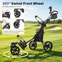 findway Golf Push Cart 3 Wheel, Foldable 360° Swivel Front Wheel Golf Bag Cart, Lightweight Golf Pull Cart with Foot Brake, Adjustable Handle, Storage Bag, Umbrella & Drink Holder