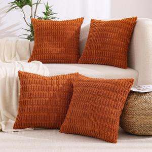 All Smiles Fall Decorative Throw Pillow Covers 18x18 Set of 4 Rust Thanksgiving Halloween Farmhouse Home Corduroy Square Cushion Case for Decor Living Room Couch Bed Sofa,Boho Terracotta Orange