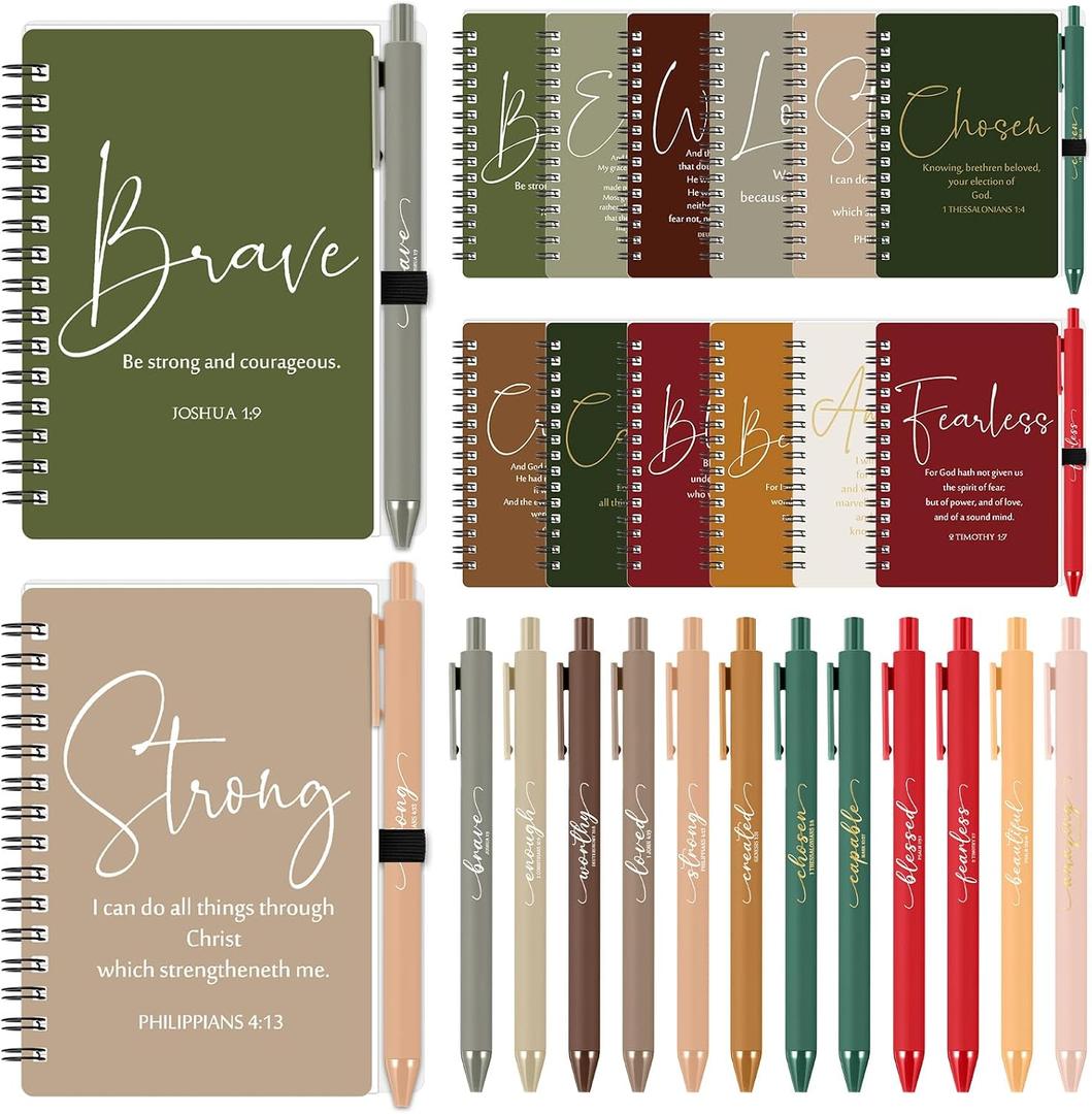 Kosiz 48 Sets Christian Gifts Bulk Inspirational Prayer Journals with Pens Gifts for Mother's Day A6 Spiral Bible Notebook Religious Gift for Women Men Church Members Bible Study Groups (Retro Color)