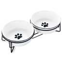 GDCZ Ceramics Raised Cat Bowls with Heighten Metal Stand,15 Ounces White