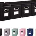 4 Pack Hanging File Folders Organizer with Lid, Letter Size Fabric File Storage Box Collapsible, Portable Office Document Holder with Metal Handle, Smooth PVC Rails, Black