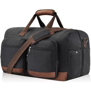 Duffle Bag for Travel, Canvas Travel Duffel Bags with Lay-Flat Design, Large Travel Duffle Overnight Weekend Gym Carry On Duffel Bag for Men & Women(Black)
