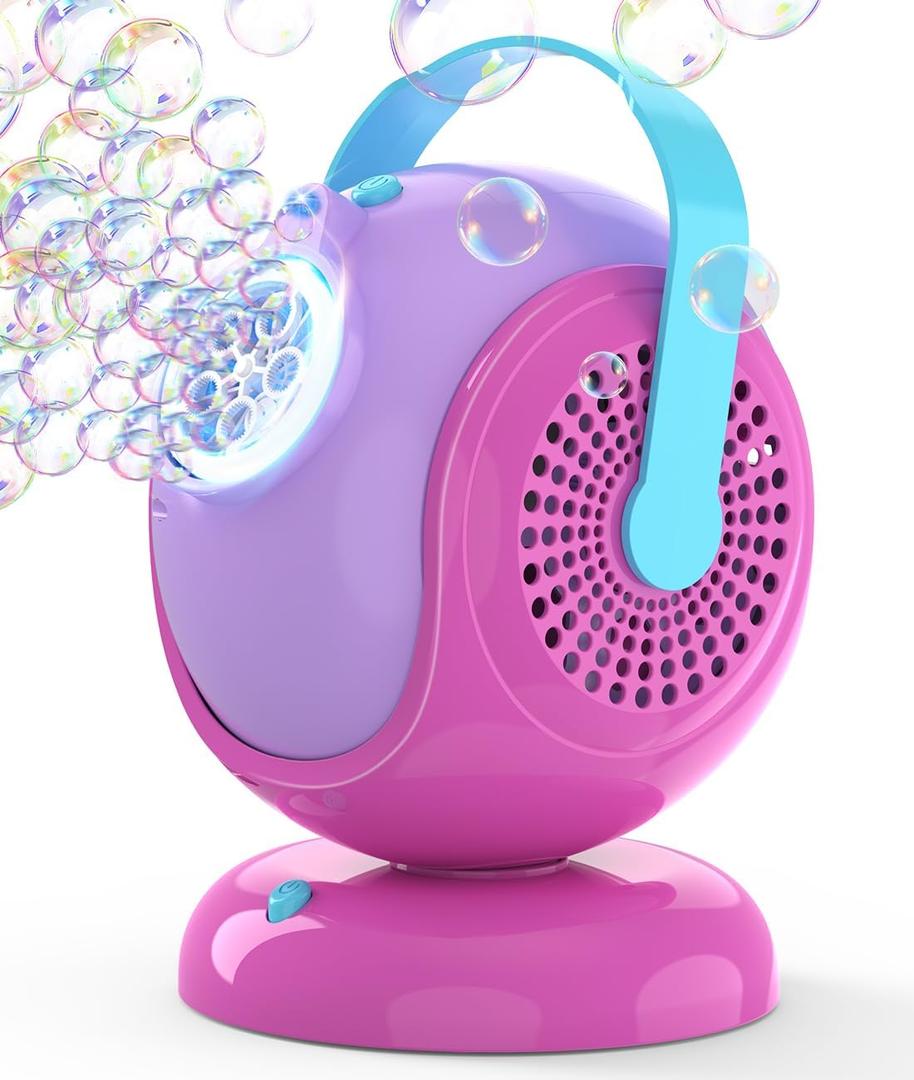 Bubble Machine, Automatic 360 Rotation & 75 Adjustment Bubbles Blower for Kids, Toddlers, Bubble Toys with LED Light - Gifts for Girls 1+ Year Old, Halloween, Outdoor, Birthday, Party (Pink+purple)