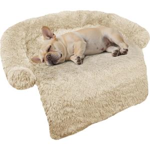 Calming Dog Bed Fluffy Plush Dog Mat for Furniture Protector with Removable Washable Cover for Large Medium Small Dogs and Cats (Small(35x31x5),Beige)