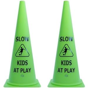 Vibrant Green 'Kids at Play' Safety Cone - 2ct, 19in Tall Durable & Fun Child Safety Solution for Driveways, Streets, Schools, and Parks