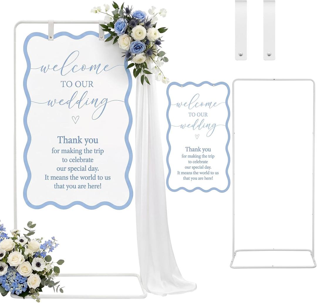 Novabright Wedding Welcome Sign Stand with Sign Hanging Straps Adjustable Easel Stand Welcome to Our Wedding Decoration for Reception Garden Bridal Shower Ceremony Lawn Outdoor Indoor(Blue), 22 x 43 inches