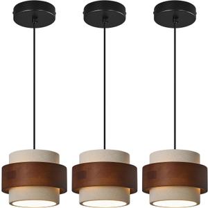 Modern Cement Pendant Light Fixture,Concrete Pendant Lights with Wood Accent,Vintage Farmhouse Chandelier for Kitchen Island Dining Room Living Room Bedroom Cafe(White 3-Pack 6.7in)