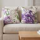 Velvet Purple Hydrangea Flower Throw Pillow Covers 18x18 Set of 2 Farmhouse Green Sage Decorative Pillow Covers for Outdoor，floral Vintage Rectangle Throw Pillow Cover for Couch Bed Sofa Cushion Patio