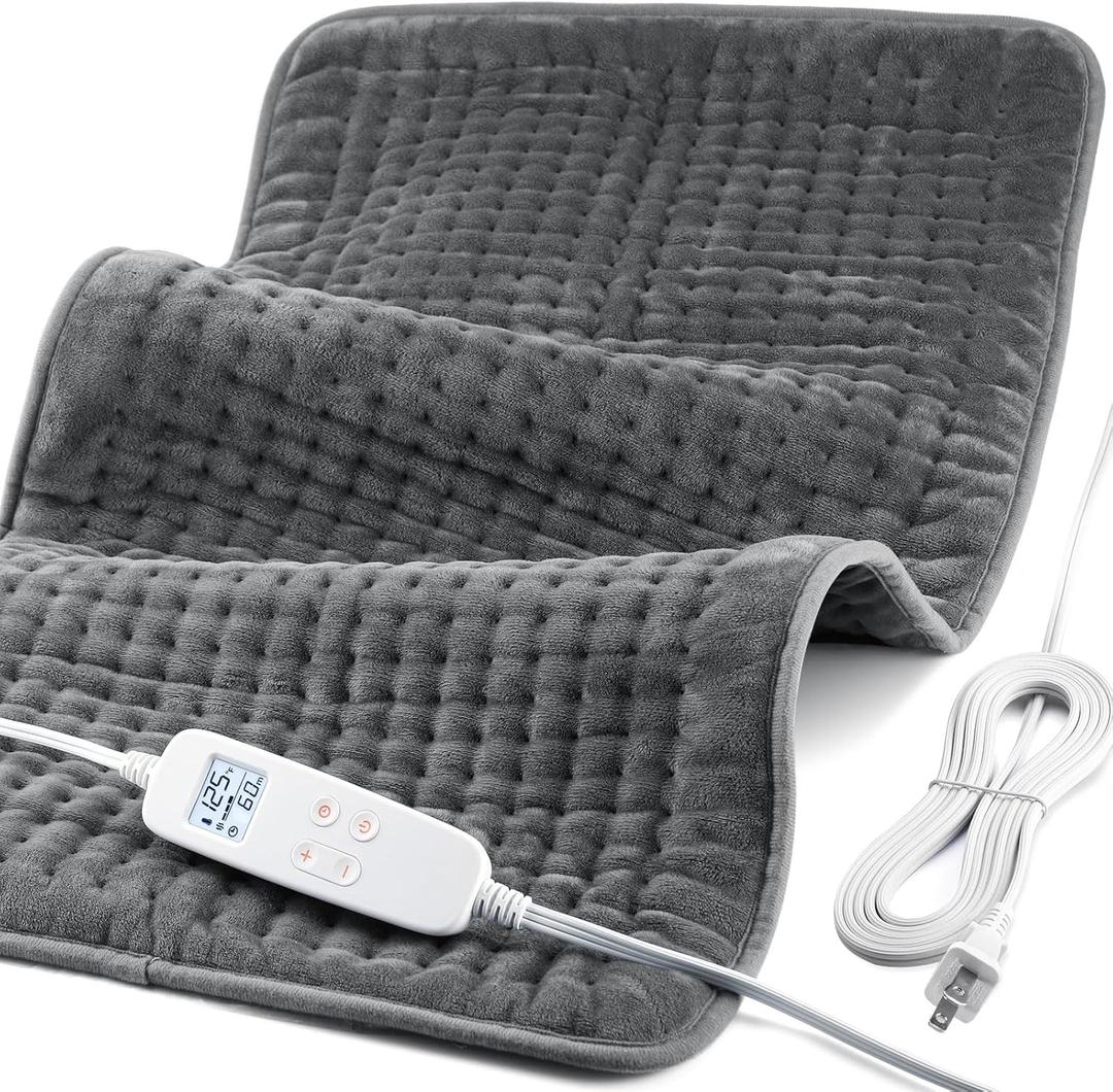 Heating Pad for Back Pain and Cramp Relief, Extra Large 17" x 33" Size Electric Heating Pad for Shoulder Neck Pain with 6 Temperature Level and 6 Timer Settings Auto Shut Off (Rock Gray)