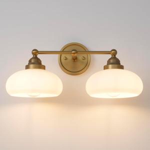 Vintage 2-Lights Sconces Wall Lighting with Milk White Glass Shade, Double Arm Wall Lamp Fixture for Living Room Dining Room Bedroom Hallway (Antique)