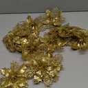 24 Pcs Christmas Gold Glittered Mesh Holly Leaf Artificial Poinsettia Flowers Picks Tree Ornaments 5.9" W for Gold Christmas Tree Wreath Garland Floral Gift Winter Wedding Holiday Decoration