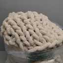 Bigacogo Chunky Knit Throw Blanket for Couch, 40x60 inches, 100% Hand Knitted with Thick Jumbo Chenille Yarn, Cozy Soft Large Rope Knot Cable Crochet Blankets for Sofa Bed Living Room, Beige