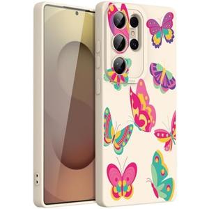 Compatible with Samsung Galaxy S25 Ultra case.Soft TPU Phone Cover Bumper Shockproof Print Pattern.Matte case Anti-Slip Anti-Fingerprint.6.9 inch.Butterfly (White 15, s25 Ultra) 2 PACK