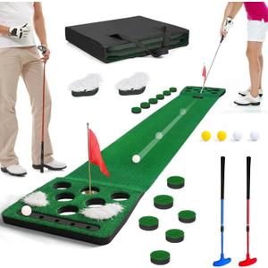 Golf Putting Game Set, Putting Green Mat with Detachable Bunkers, With 2 putter