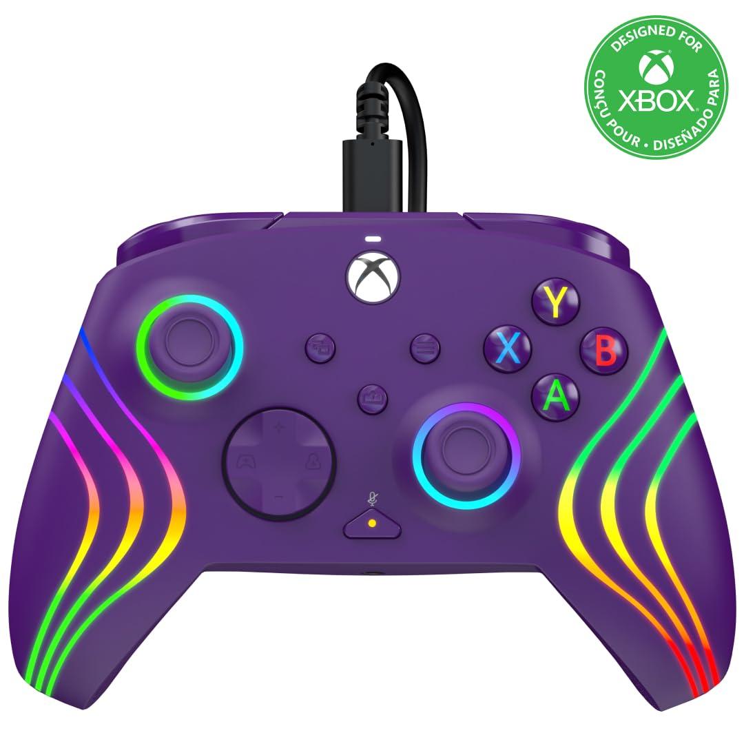 PDP Gaming Afterglow Wave Enhanced Wired Controller for Xbox Series X|S, Xbox One, Windows 10/11 PC, Advanced Programmable Gamepad, Customizable Lighting, Licensed by Microsoft, Companion App: Purple