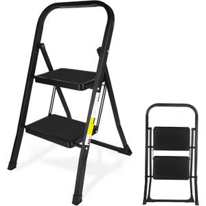 2 Step Stool, Folding Step Stool - Capacity with Wide Anti-Slip Pedal, Portable Steps Stool for Adults Multi-Use for Household, Kitchen, Office (Matte Black)