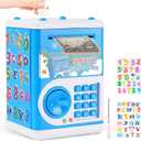 Piggy Bank for Kids, Electronic Mini ATM Bank with Password for Boys Girls, Money Saving Box with Auto Grab Bill Slot, Cash Coin Can Money Safe Toy, Birthday for Age 3-12, Blue, 5.3 x 7.9 x 5.5 inches