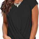 Jescakoo Women's Short Sleeve Round Neck T Shirt Front Twist Tunic Tops Casual Loose Fitted S