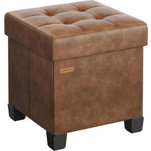 SONGMICS Storage Ottoman, Cube Ottoman with Legs, 15 x 15 x 15.7 Inches, Footstool, Footrest, 10 Gal. (37 L), Synthetic Leather, for Bedroom, Living Room, Dorm, Coffee Brown ULSF0512K03
