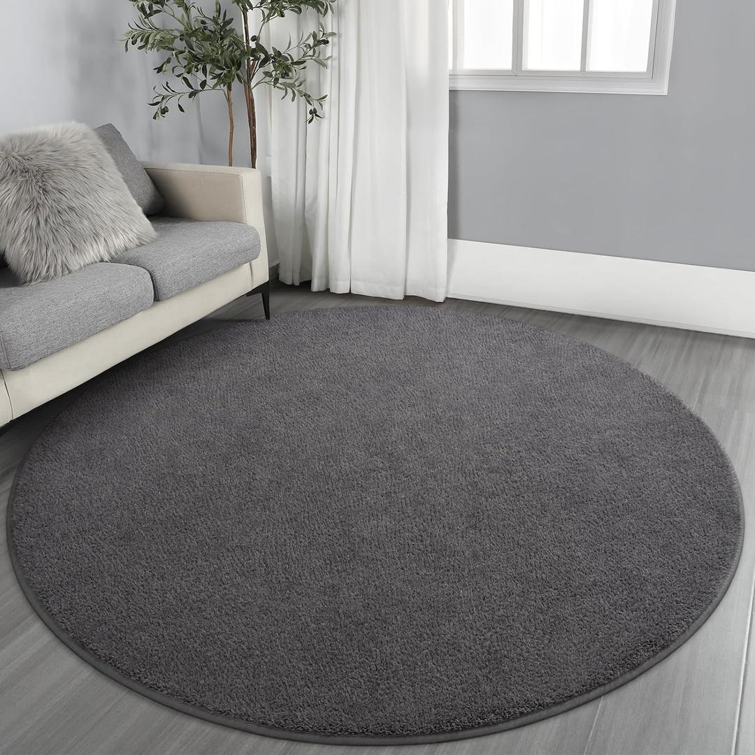 Ultra Soft Round Area Rugs for Living Room Bedroom, 7x7 Feet Dark Grey Thickened Memory Foam Modern Indoor Circle Carpets, Non-Slip Comfy Circular Rug for Boys Girls Nursery Room Home Decor