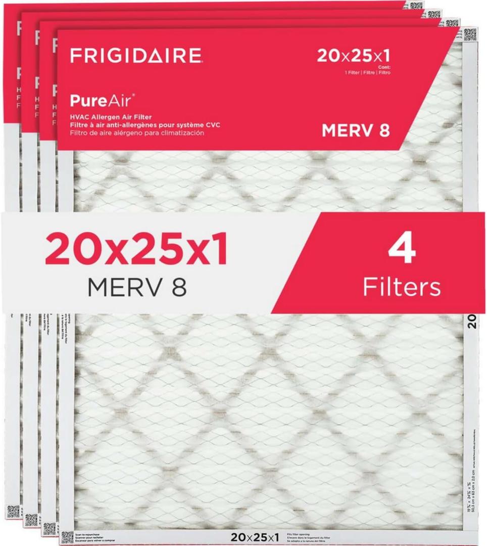 Frigidaire PureAir 20" x 25" x 1" MERV Allergen 8 Air Filter - 4 Pack
