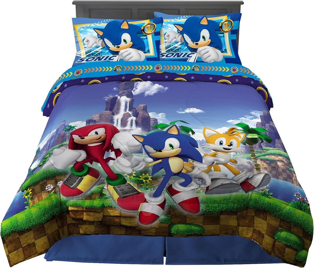 Franco Kids Bedding Super Soft Comforter and Sheet Set, 5 Piece Full Size, Sonic The Hedgehog, Anime
