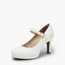 DREAM PAIRS Women's Pumps Close Toe Classic High Heels Round Toe Comfortable Low Platform Mary Jane Dress Shoes(Color White, Size 7.5)