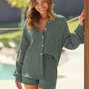 AUTOMET 2 Piece Sets For Women Lounge Wear Matching Two Piece Pajama Fashion Oversized Shirts And Shorts Spring Outfit 2026 (Green, S)