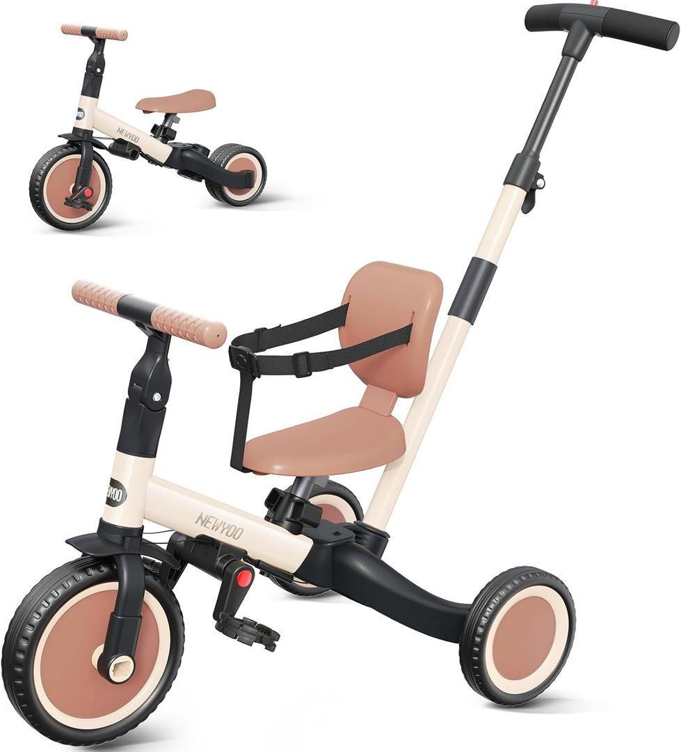 newyoo Toddler Tricycle with Push Handle for 1-3 Year Old, Toddler Bike, Birthday Gift and Toy for Boys and Girls, 5 in 1 Kids Trike, Balance Bike with Backrest and Safety Belt, Khaki, TR007 newyoo Toddler Tricycle with Push Handle for 1-3 Year Old, Toddler Bike, Birthday Gift and Toy for Boys and Girls, 5 in 1 Kids Trike, Balance Bike with Backrest and Safety Belt, Khaki, TR007