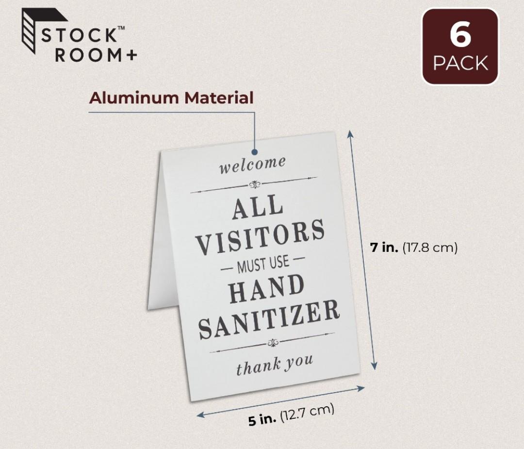 Stockroom Plus Double-Sided Metal Safety Signs, All Visitors Must Wash Hands (5x7 In) - 6 Pack