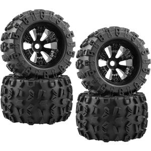 4-Pack 1/8 Monster Truck Tires 3.8 Tires Mounted 17mm Hex Solid 6-Spoke Wheels OD 170mm for 1/8 Arrma 6S Traxxas Summit ERveo Redcat HPI JLB Cheetah RC Off-Road Car (Front and Rear)