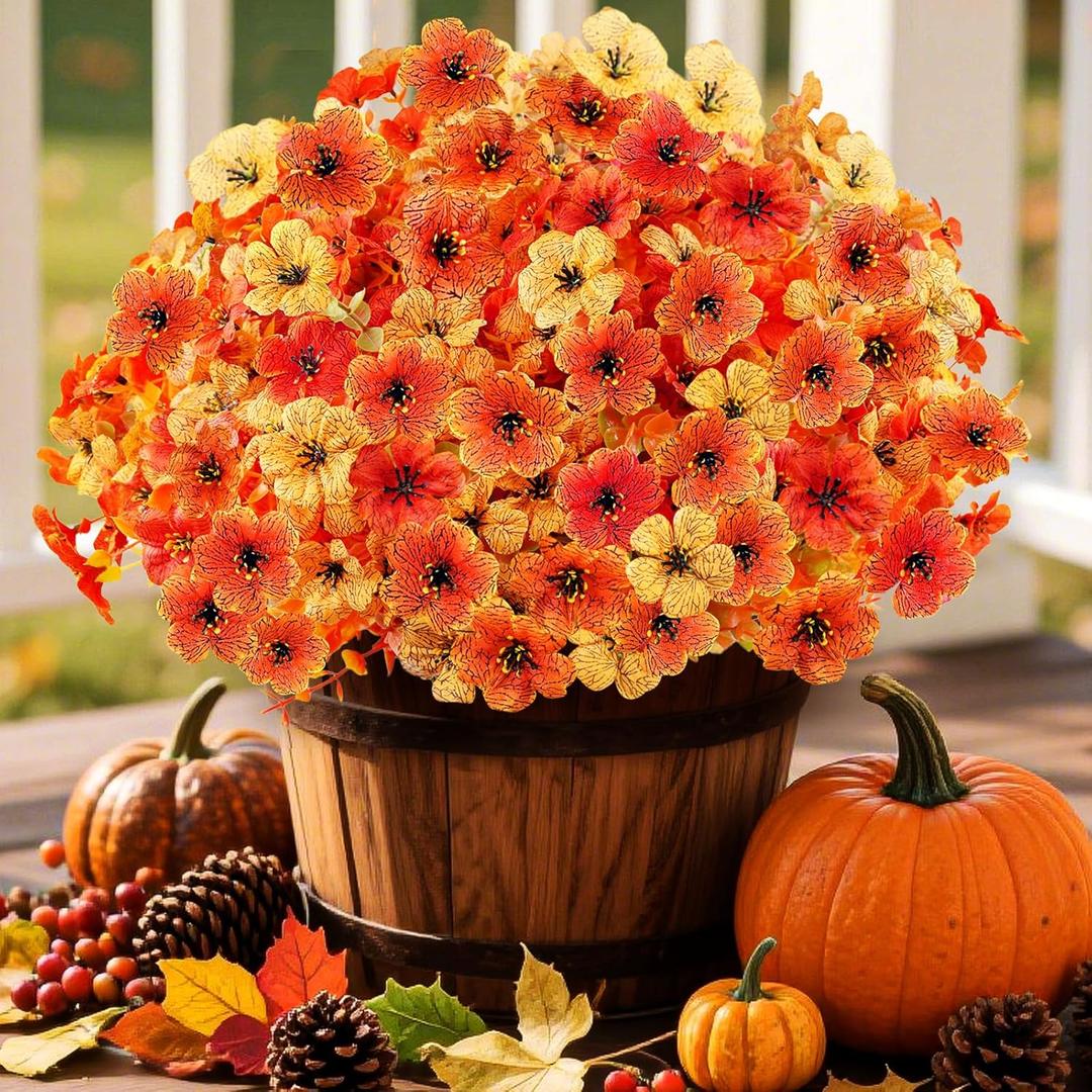 16 Bundles Artificial Fall Flowers for Outdoors, Realistic Fake Silk Flowers with Eucalyptus, No Fade Faux Fall Plants for Planter, Patio, Front Porch & Garden Decor