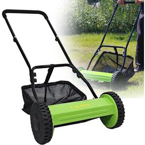 14-Inch 5-Blade Manual Push Reel Lawn Mower Cordless, with Removable Grass Catcher Bag & Adjustable Cutting Height, for Yard & Garden Grass Cutting