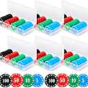 Lewtemi Poker Chips with Denominations Set Plastic Counters Casino Chips with Poker Holder Storage Box for Texas Home Game Nights Holdem Blackjack or Roulette Casino