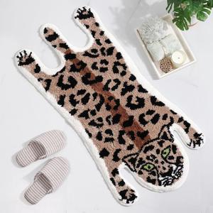 Panstar Leopard Bath Mat for Bathroom, Cute Brown Leopard Cartoon Bath Mats Non Slip Animal Shaped Absorbent Bathtub Rug Bathroom Plush Shower Rugs