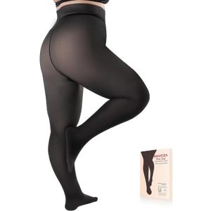 MARTIZA Plus Size Fleece Lined Tights Women, Fake Translucent Thermal Winter Leggings, Warm Thick Pantyhose for Cold Winter. (X-Large-XX-Large Plus)
