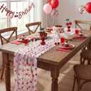 4 Pcs Cherry Table Runners 29 x 70 Inch Glitter Cherry Tulle Lace Table Runner for Birthday Party Baby Shower Wedding Summer Home Kitchen Decor